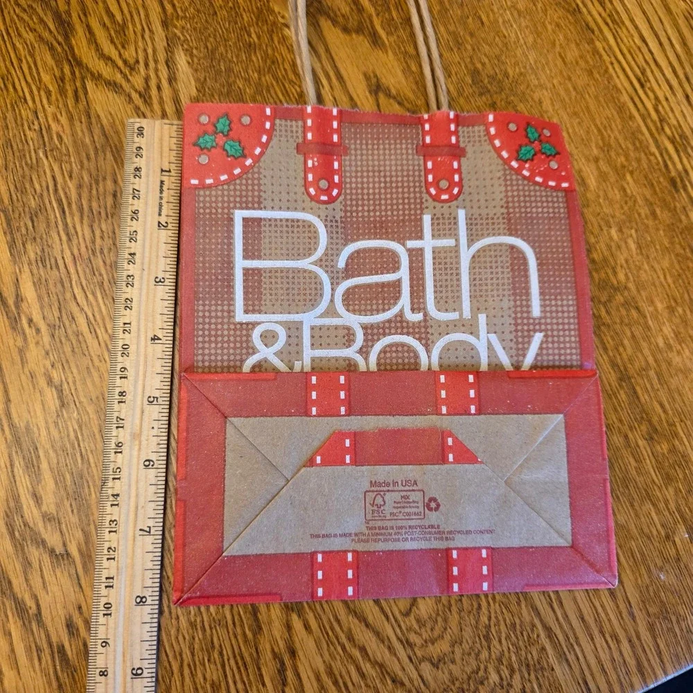 Bath & Body Works Holiday Trunk Red Plaid Holly Small Paper Gift Bag Made in USA